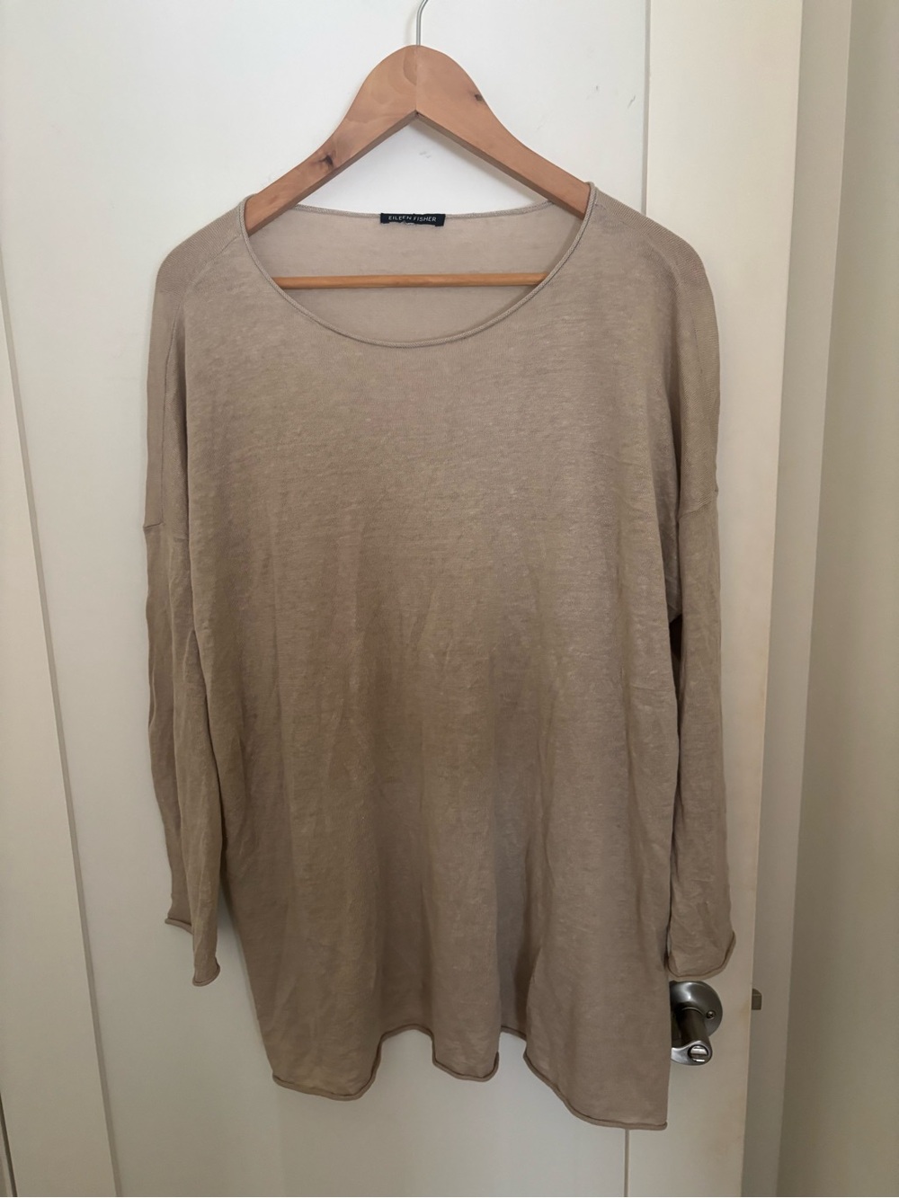 Eileen Fisher Linen-Blend Beige Long-Sleeve Sweater